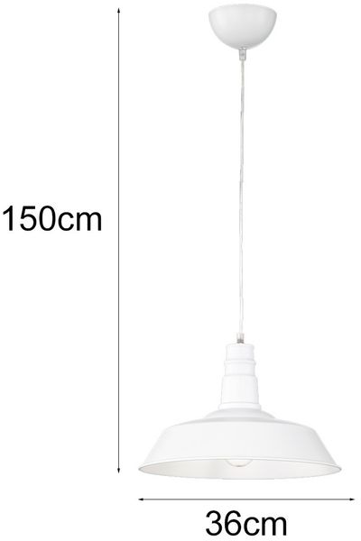 Retro LED Pendelleuchte Lampenschirm Metall Weiß, Ø 36cm Bild 3