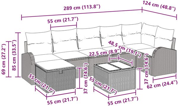 vidaXL Sofa Set mit Kissen 8 pcs Braun und Rot Poly-Rattan 3359113 Bild 11