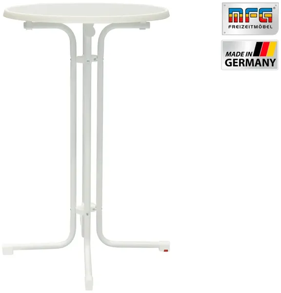 MFG Stehtisch klappbar mit wetterfester Melamin-Platte, MDF/Stahlrohr weiß, 110 x 70 cm