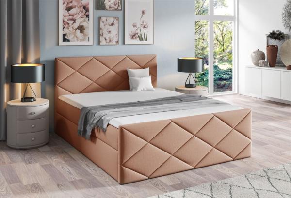 Boxspringbett Schlafzimmerbett KOSMOS 140x200cm Stoff Monolith Apricot