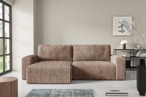 Ecksofa mit Schlaffunktion NATALIA in Stoff Tilia Beige Ottomane Links