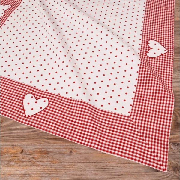 matches21 HOME & HOBBY Tischdecke Tischdecke LISE Herz Landhausstil rot, 100 % Baumwolle, in 70x70 cm (1-tlg), Pflegeleicht waschbar bis 30° Grad