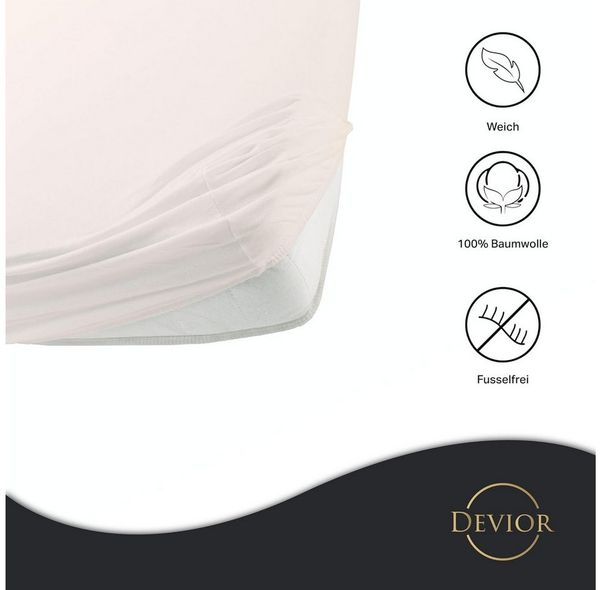 Devior Spannbettlaken 100% Baumwolle für Standardmatratzen, 135 g/m² hochwertig verarbeitet, Jersey, (1 Stück), mit Rundumgummizug atmungsaktiv & pflegeleicht in vielen Größen