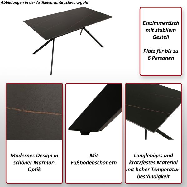 Esszimmertisch HWC-O58, Esstisch Sinterstein Metall, Marmor-Optik 160cm ~ weiß Bild 2