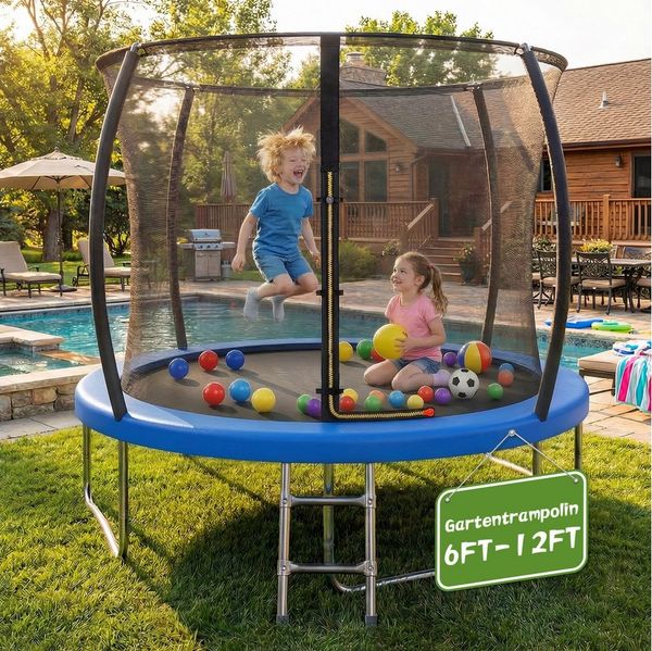 HOMALL Gartentrampolin Kindertrampolin Outdoor-Trampolin Durchmesser: 183/220/290/360 cm, Ø 183 cm, (Durchmesser 183 cm (mit Sicherheitsnetz und Schutzhaube, Tragkraft 50 kg/150 kg, 360°-Sicherheitsnetz, erhältlich in Schwarz/Blau/mehrfarbig) -ostern g...