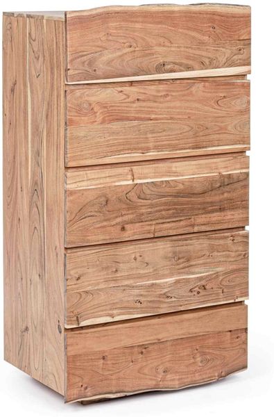 Kommode Noranes aus Akazienholz, massiv, natürliches Design, 5 Schubladen, 70 cm breit