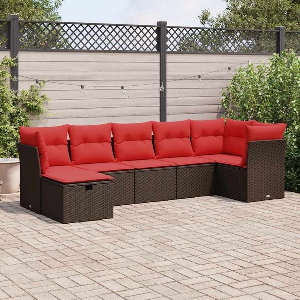vidaXL 7-tlg. Garten-Sofagarnitur mit Kissen Braun Poly Rattan 3325310