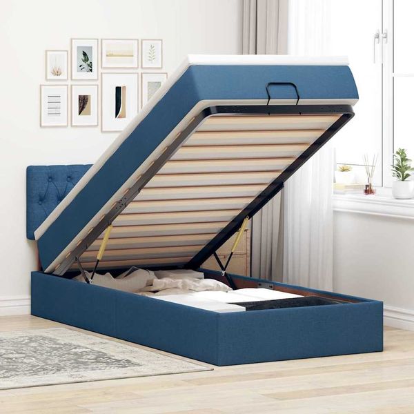 vidaXL Ottomane Bett mit Matratze & LEDs Blau 100x200 cm Stoff 3312373