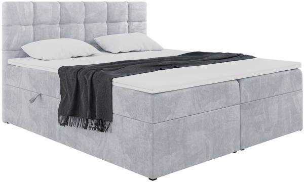 MEBLINI Boxspringbett TAPO 1 140x200 cm mit Bettkasten - H3/Hellgrau Samt Polsterbett - Doppelbett mit Topper & Taschenfederkern-Matratze