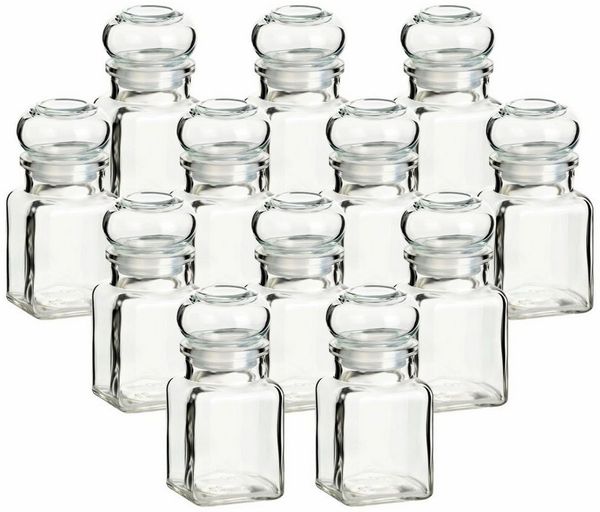 gouveo Vorratsglas Gewürzgläser 150 ml eckig mit Glaskorken - Gläser mit Glasstopfen, (12-tlg)