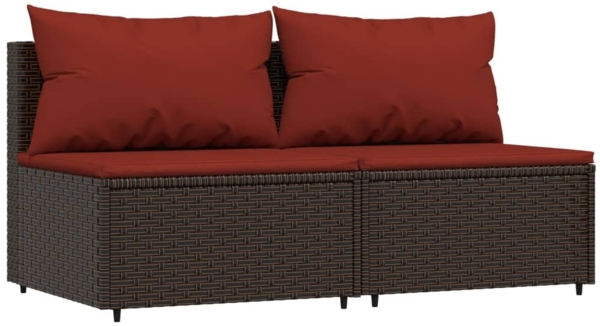 vidaXL Garten-Mittelsofas mit Kissen 2 Stk. Braun Poly Rattan 319818