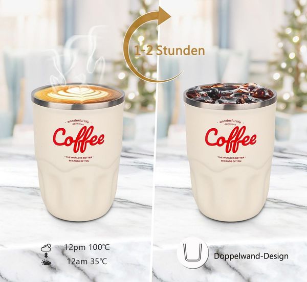 Minicloss Thermobecher 360ml Thermobecher Edelstahl, Kaffeebecher to go Thermo, mit Deckel Auslaufsicher, Intelligente Temperaturanzeige Isolierbecher