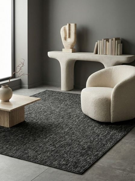 KADIMA DESIGN Teppich AMMER Wohnzimmer Schlafzimmer Waschbar Wohnzimmerteppich Esszimmer, Läufer, Höhe: 7 mm, Anthrazit, 60x100 cm, Strapazierfähig Waschbar