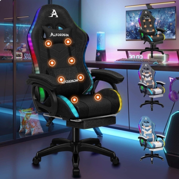 Gamer Stuhl Ergonomisch mit Massagefunktion Schwarz