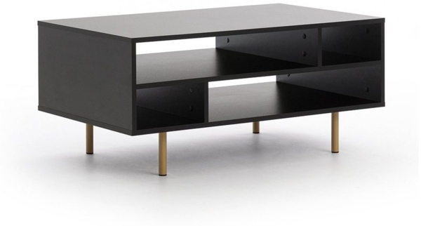 Lomadox Couchtisch NADOR-132, Sofatisch, matt schwarz, goldfarbene Metallfüße