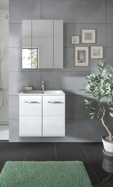 Badezimmer-Set >Ice< in Weiß / Weiß Hochglanz - 60x185x46cm (BxHxT)