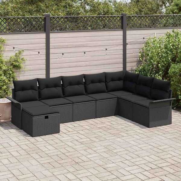 vidaXL Gartensofa-set mit Kissen 8 pcs Schwarz Poly-Rattan 3358932