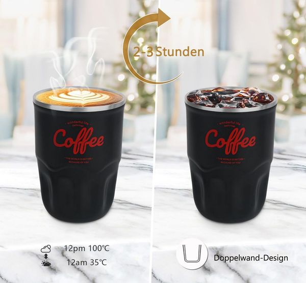 Minicloss Thermobecher 360ml Thermobecher Edelstahl, Kaffeebecher to go Thermo, mit Deckel Auslaufsicher, Intelligente Temperaturanzeige Isolierbecher