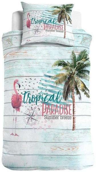 TRAUMSCHLAF Bettwäsche Tropical Paradise, Renforce, 2 teilig, Flamingo und Palmenmuster