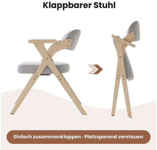 MODFU Esszimmerstuhl Faltbarer Esszimmerstuhl, Massivholz, gepolstert mit Leinen in Grau. (geeignet für Esszimmer, Wohnzimmer, Café, 4 St), Esszimmerstühle aus Massivholz, faltbar und verstaubar