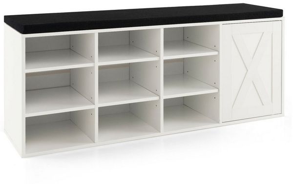 COSTWAY Schuhbank, mit Kissen & 9 Fächern, Schuhschrank für 9 Paar Schuhe