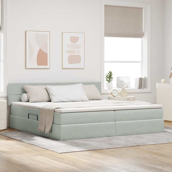 vidaXL Aufbewahrungsbett mit Kopfteil Hellgrau 200 x 200 cm Samt 3370779