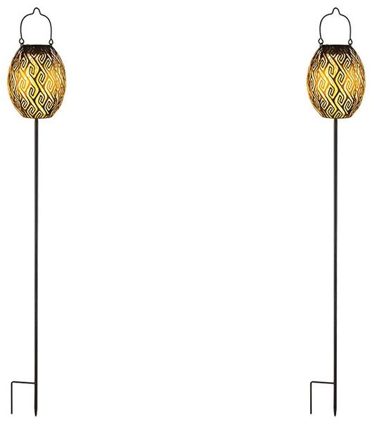 2x LED Solarleuchte, Metall, Schwarz Gold, H 90cm