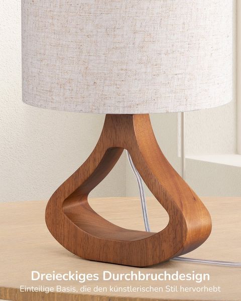 EDISHINE Nachttischlampe Höch 34cm Holz, LED wechselbar, warmweiß, Lampe mit Ein-/Ausschalter, E27 Fassung mit 2700K LED-Glühbirne