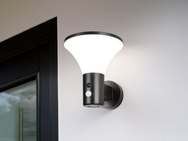 Außenwandleuchte GORDA mit Solar und Strom, Hybrid mit Bewegungsmelder Höhe 19cm