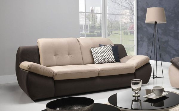 Sofa 3-Sitzer PEDRO Polyesterstoff Braun / Beige 205 x 84 x 113 cm