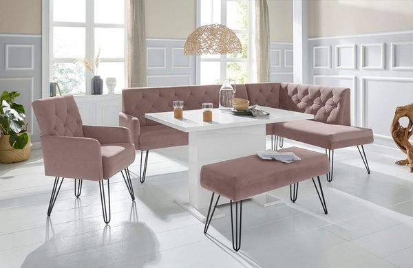 exxpo - sofa fashion Eckbank Doppio, Chesterfield Optik, komfortabel und bequem, hohe Designfüße, Frei im Raum stellbar