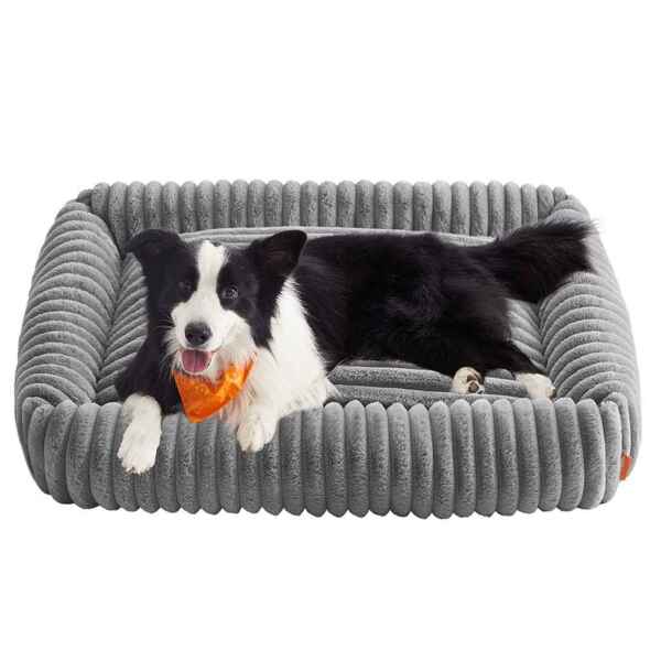 FEANDREA Hundebett, orthopädisches Hundekörbchen, Hundekissen waschbar, weiche Polsterung, 106 x 75 x 20 cm, grau