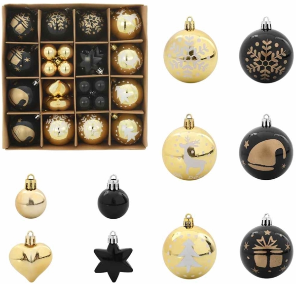 vidaXL Weihnachtskugel-Set 40 pcs Schwarz und Gold Kunststoff 42018848