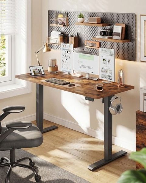 VASAGLE Elektrisch verstellbarer Stehtisch, Memory-Funktion mit 4 Höhen, Schreibtisch für Home Office, 140 x 60 cm, braun