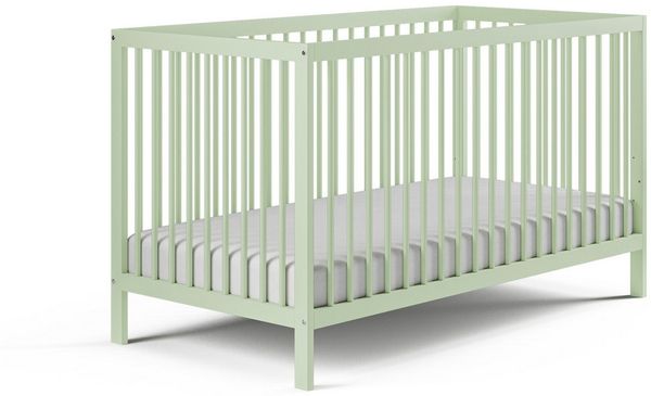 Kids Collective Babybett Kinderbett Gitterbett 60x120 & 70x140 cm mit Matratze höhenverstellbarer Lattenrost & herausnehmbare Sprossen stabiles Buchenholz | ab Geburt bis 3. Lebensjahr | grün
