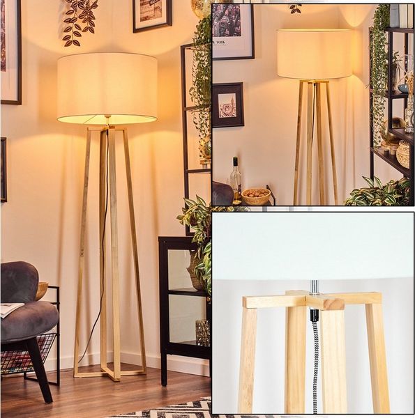 hofstein Stehlampe Stehlampe mit Holzfuß und Schirm aus Stoff, ohne Leuchtmittel, Boho-Style, skandinavisches Design (50 cm), Fußschalter, 1 x E27