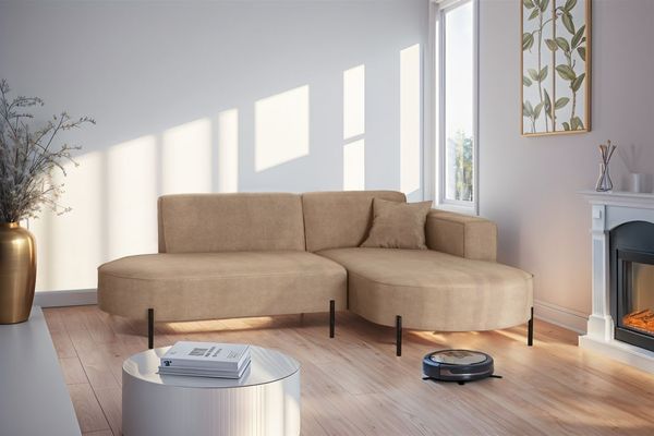 Ecksofa Designersofa VALENCIA XS in Stoff Noel Beige Ottomane Rechts