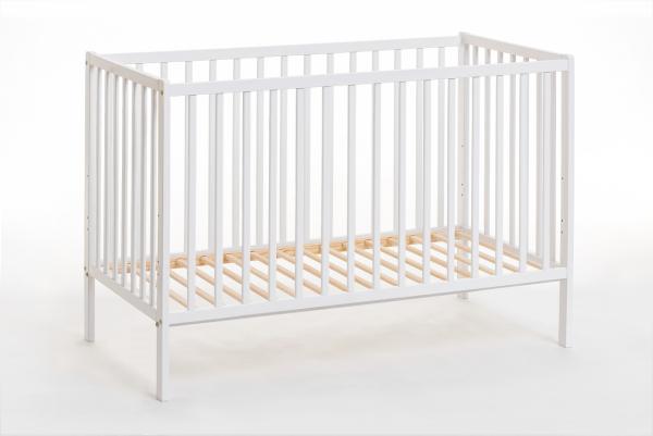 Domando Babybett Monreale Modern Breite 65cm, eine Seite demontierbar, herausnehmbare Streben, höhenverstellbarer Lattenrost in Weiß Matt