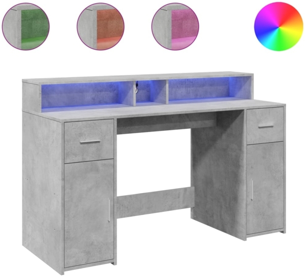 vidaXL LED-Schreibtisch Betongrau 140x55x91 cm Holzwerkstoff 3309423