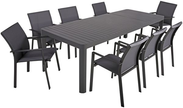 9-tlg Alu Tischgruppe AMIRA Set Garten Sitzgruppe Outdoor Grau Metall Kunststoff
