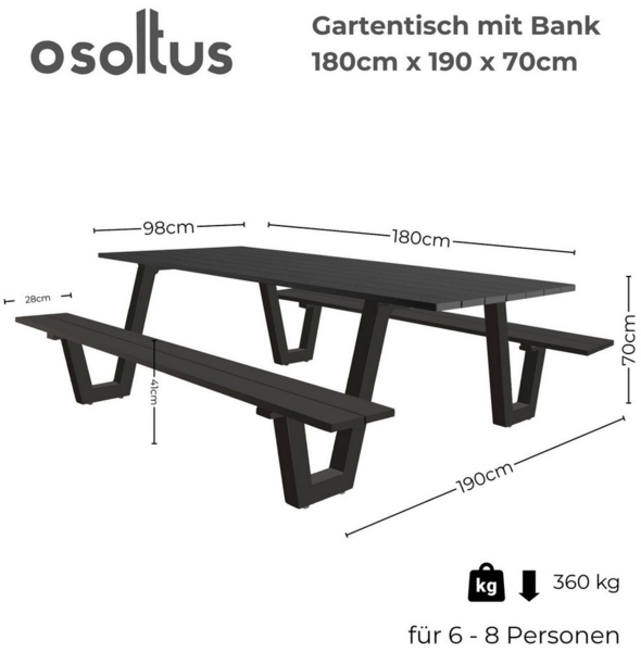 osoltus Alu Picknick Gartentisch Bank Naples II Anthrazit 180cm Bild 2
