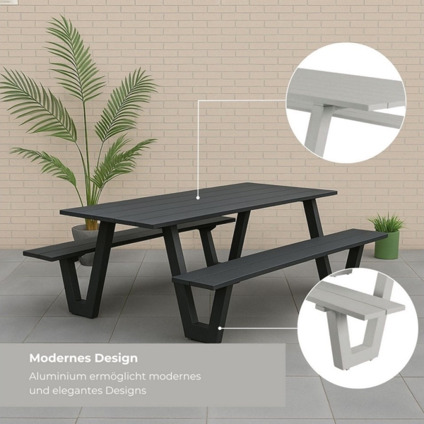 osoltus Alu Picknick Gartentisch Bank Naples II Anthrazit 180cm Bild 3