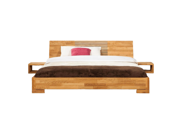 Bett Bento 11 Sonderlänge 140x210 Wildeiche massiv Holzkopfteil und Holzbeine