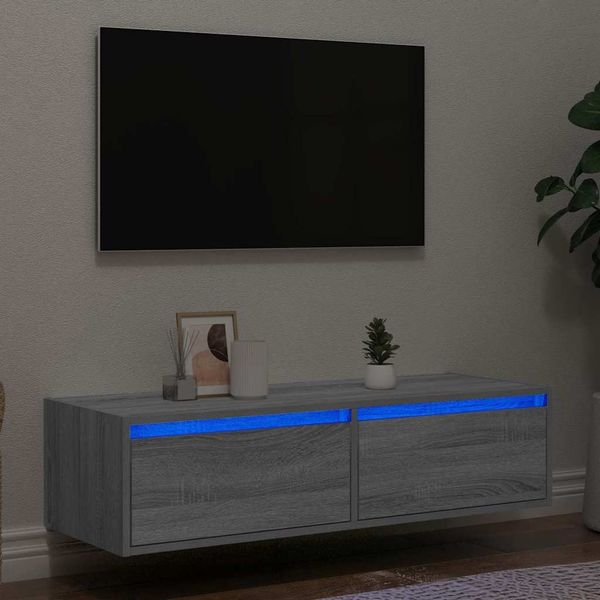 vidaXL TV-Schrank mit LED-Leuchten Grau Sonoma 100x35,5x25 cm 860243