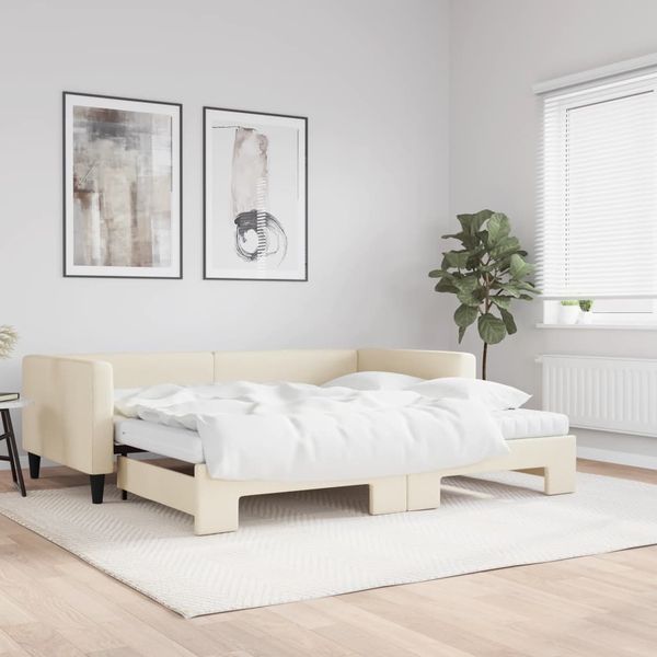 vidaXL Tagesbett Ausziehbar mit Matratzen Creme 100x200 cm Stoff 3196605