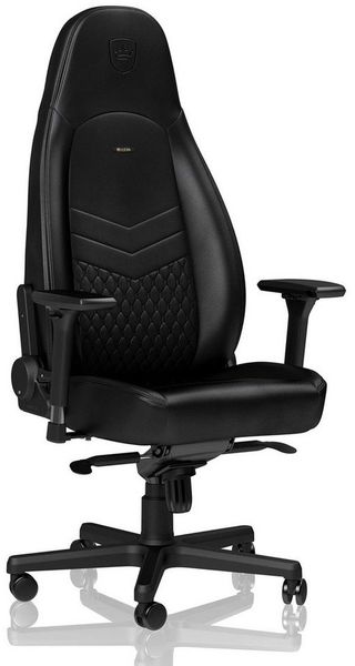 noblechairs ICON Gaming Stuhl Schwarz - Bürostuhl Ergonomisch Leder - Ergonomischer Schreibtischstuhl mit Rollen - Chefsessel Echtleder - Gaming Chair PC - Ergonomic Office Chair - Inklusive Kissen