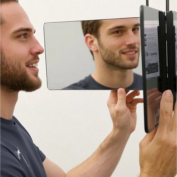 Nettlife Schminkspiegel Schwarz Tragbarer 3-fach Spiegel kosmetik 360 grad Klappbar 90cm, für Gesicht, Haare & Schminken