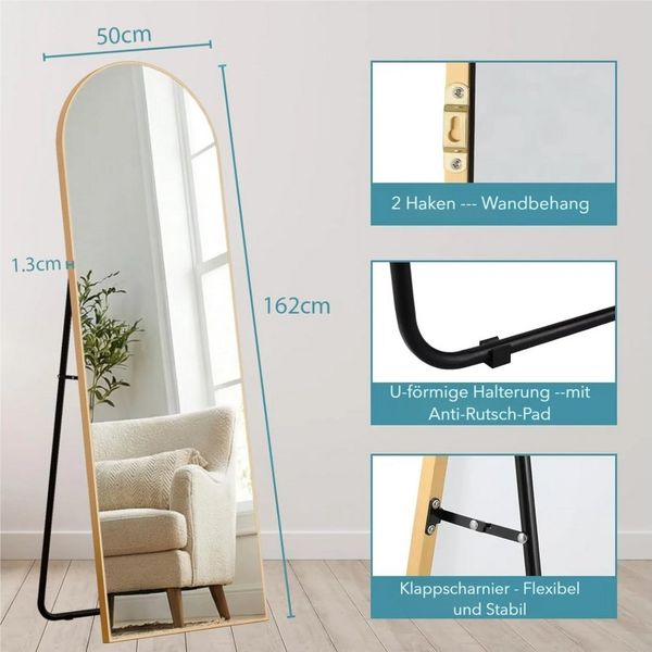 TLGREEN Standspiegel 162 x 50 cm, Groß Wandspiegel Ganzkörperspiegel mit Aluminiumrahmen, für Wohnzimmer, Schlafzimmer, Eingangsbereich