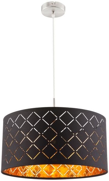 LED Hängeleuchte, Metall Textilschirm, schwarz gold, H 140cm