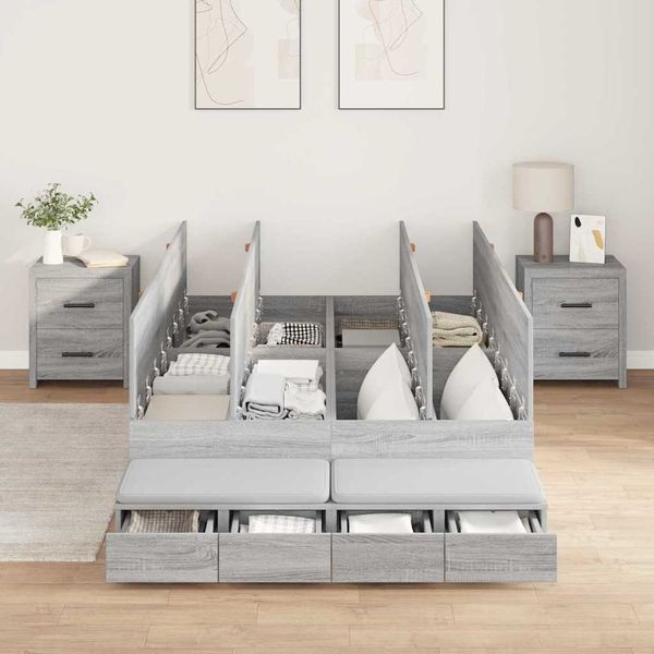 vidaXL Aufbewahrungsbettgestell Graues Sonoma 120 cm Holzwerkstoff 3335634